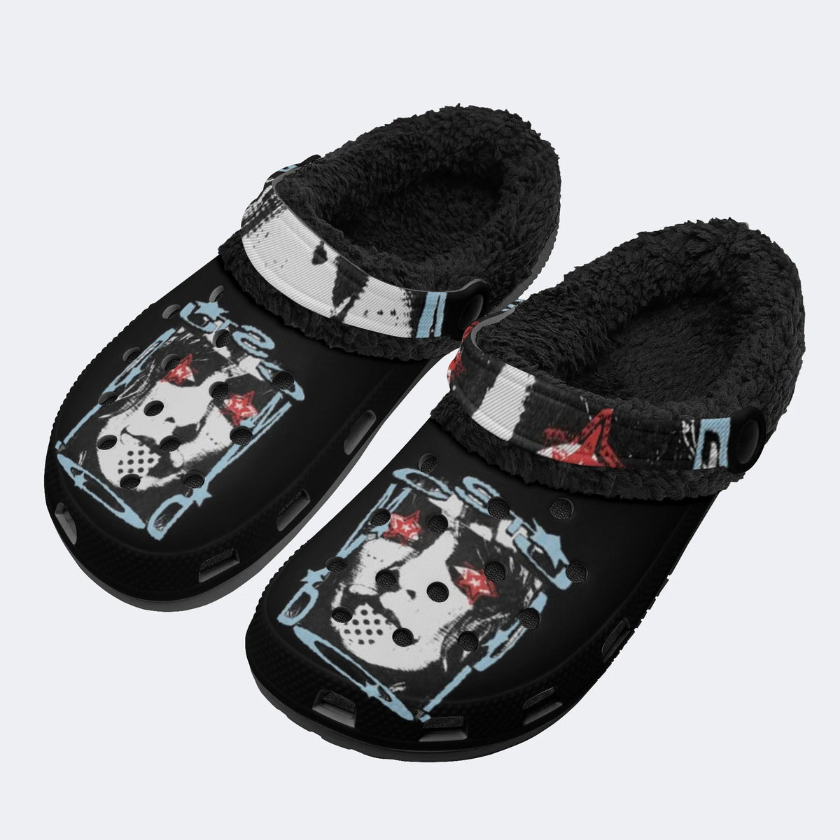 Gothic Punk Portrait Art - Fur Lined Slippers/Sandals