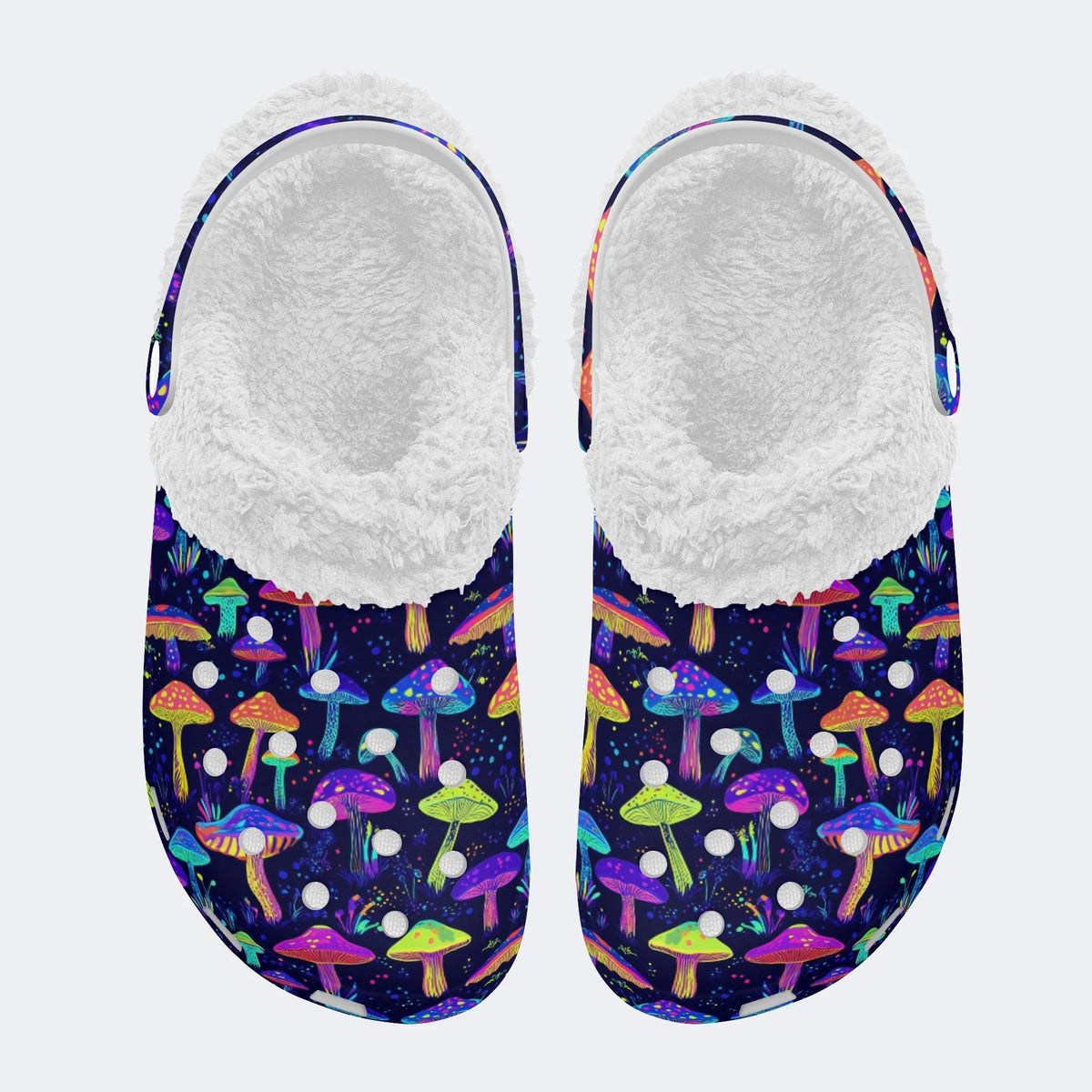 Neon Color Mushroom Print - Fur Lined Slippers/Sandals