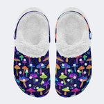 Neon Color Mushroom Print - Fur Lined Slippers/Sandals