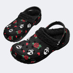 Dark Rose Skull Hearts - Fur Lined Slippers/Sandals