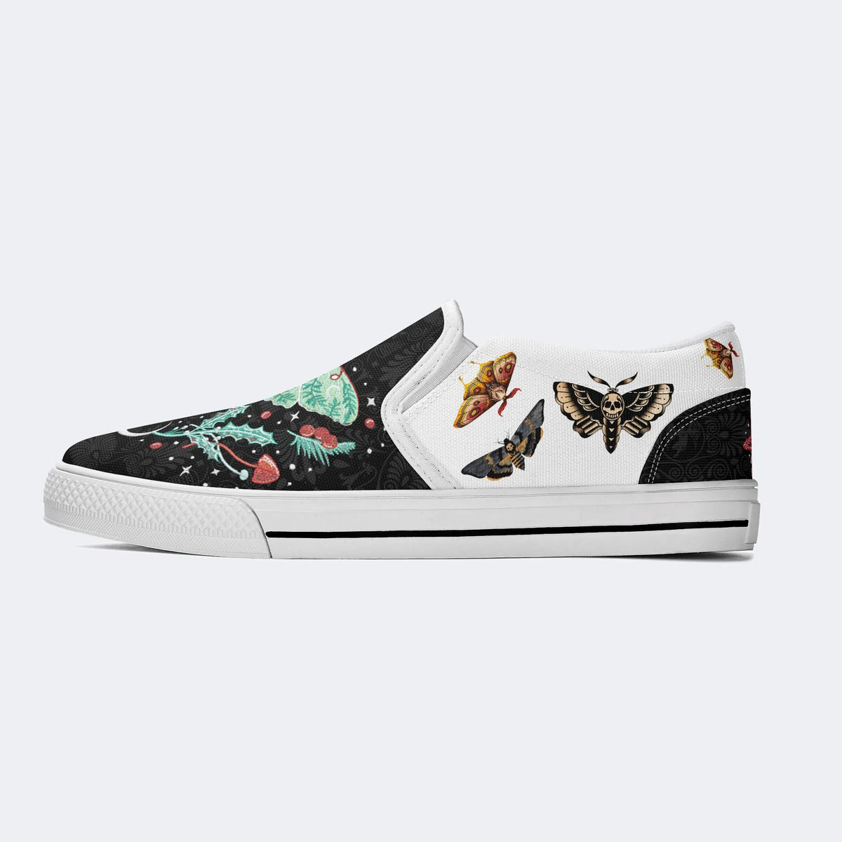 Green Moth In Mushroom Bush - Slip On Shoes