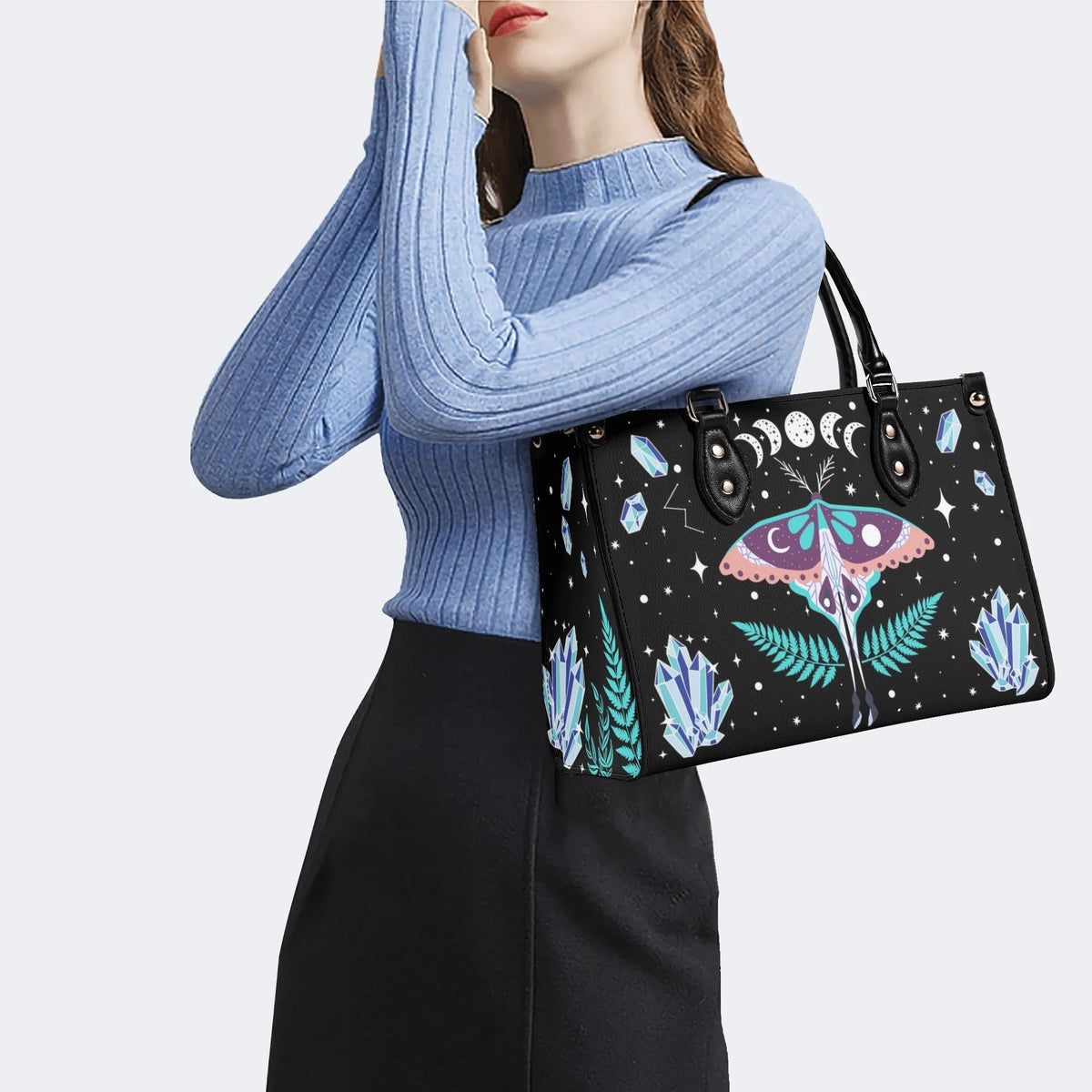 Death Moth Under The Stars - Leather Handbag