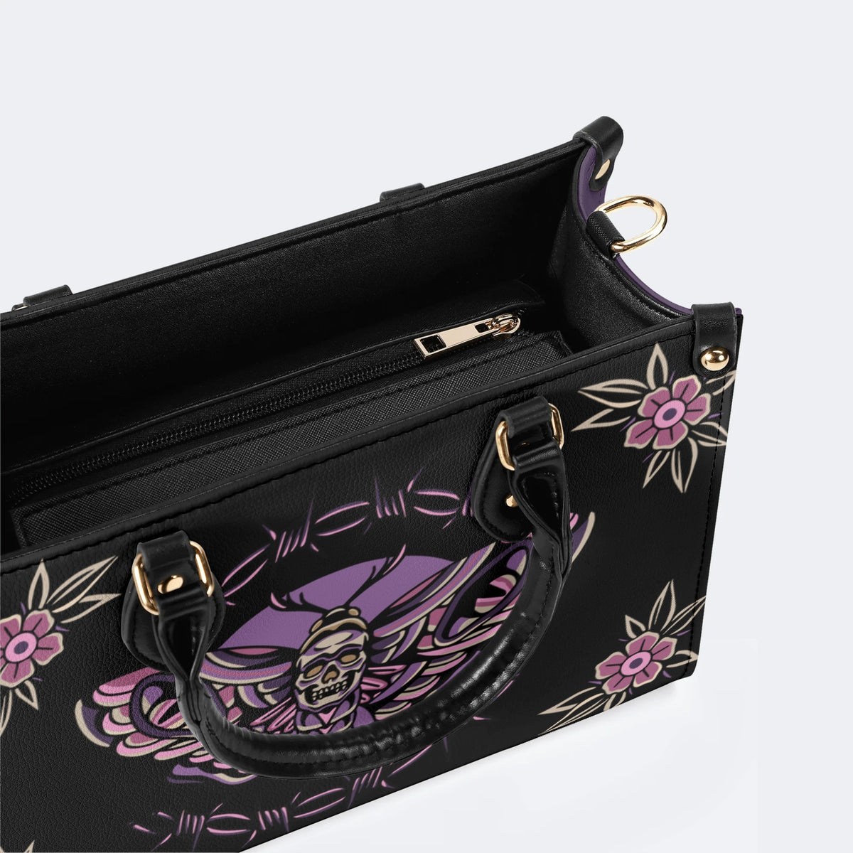 Purple Death Moth Print - Leather Handbag