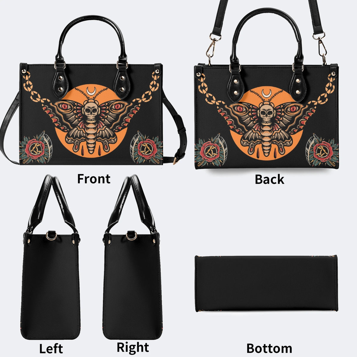 Old School Death Moth Vintage Print - Leather Handbag