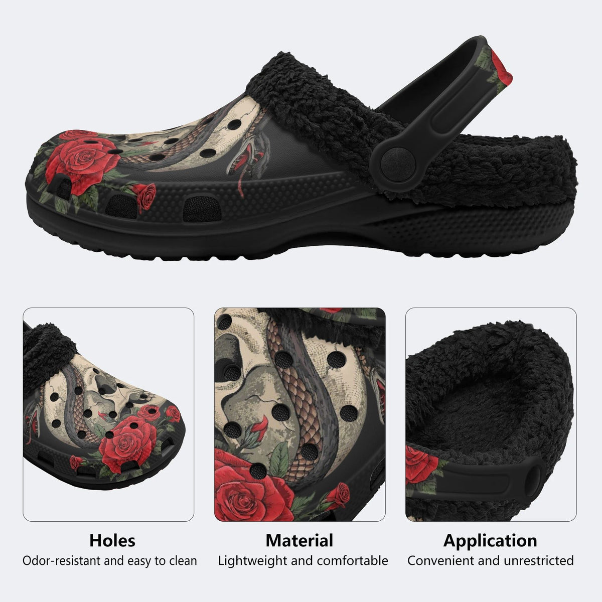 Bloody Rose Skull - Fur Lined Slippers/Sandals