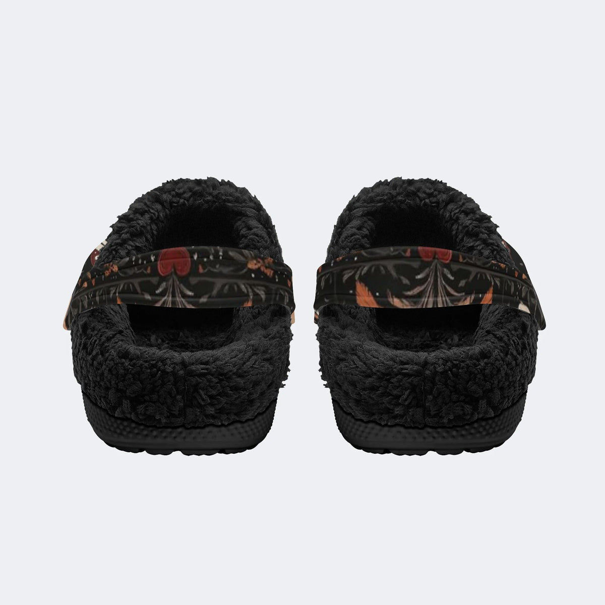 Dark Floral Moon Moth - Fur Lined Slippers/Sandals