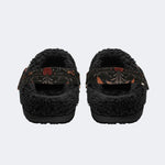 Dark Floral Moon Moth - Fur Lined Slippers/Sandals