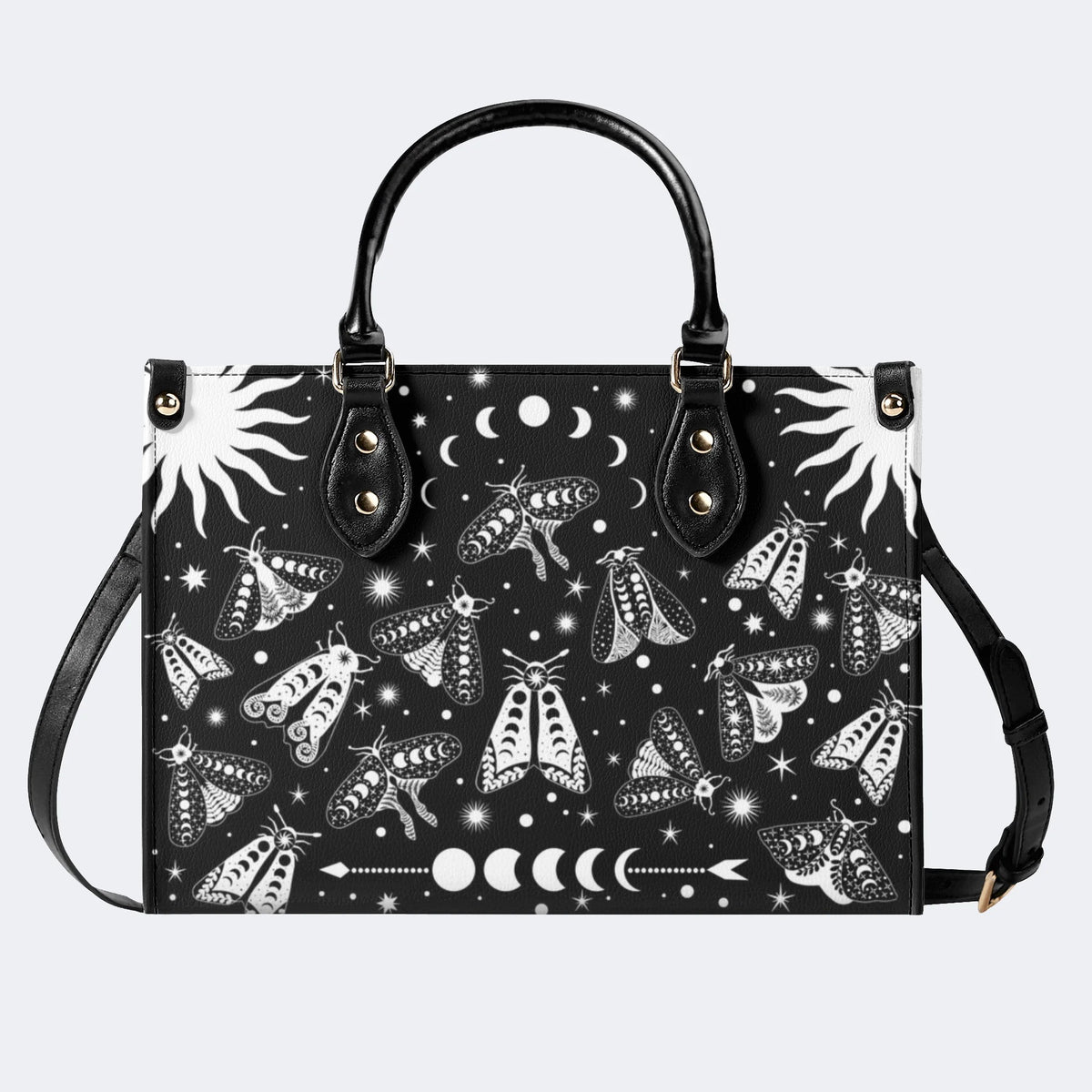 Vintage Dark Moth Print - Leather Handbag