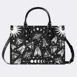 Vintage Dark Moth Print - Leather Handbag