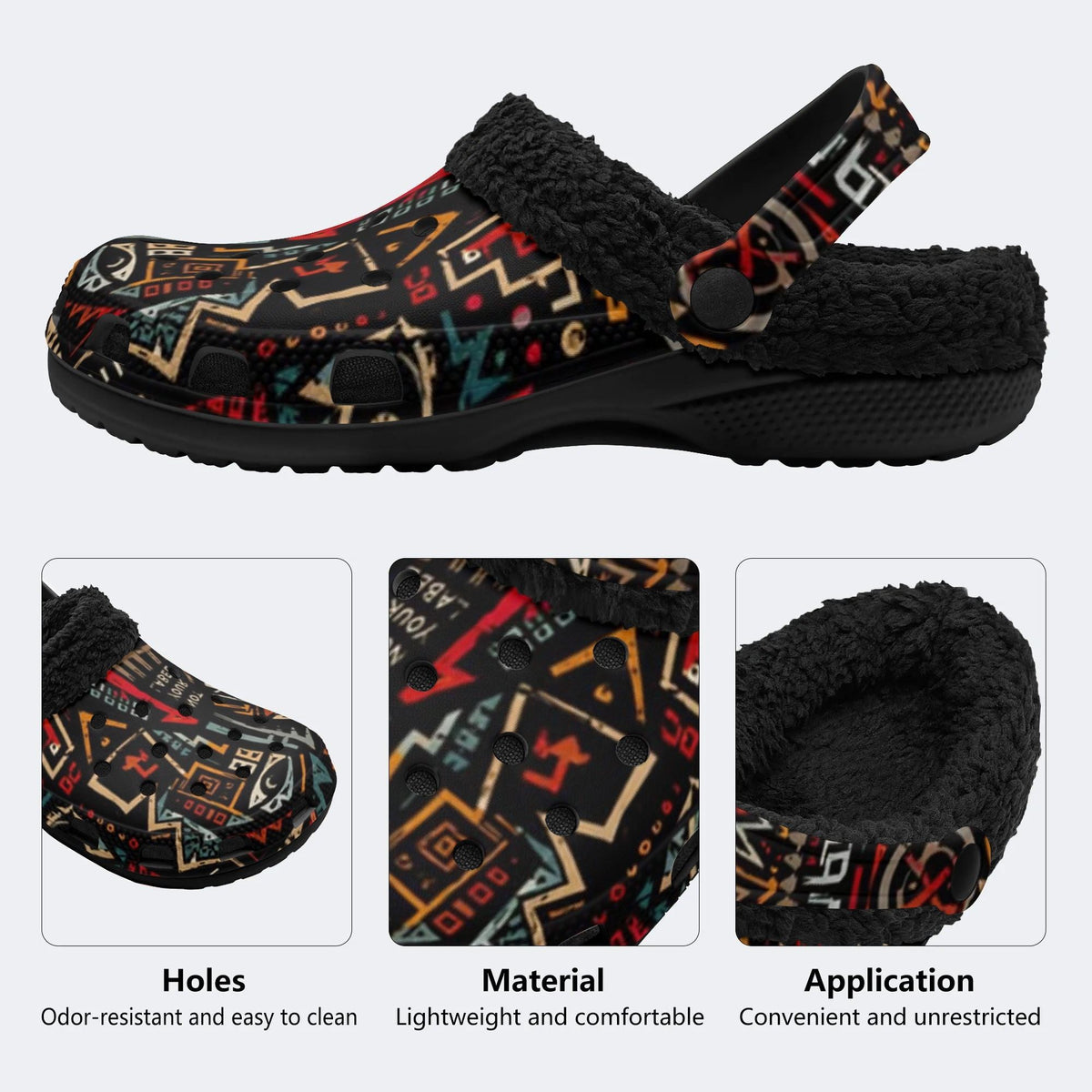 Gothic Ethnic Graffiti - Fur Lined Slippers/Sandals