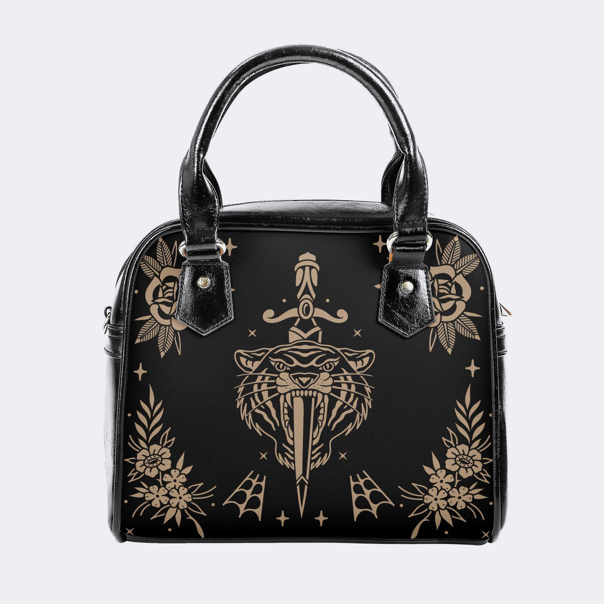 Old School Tiger Print - Leather Shoulder Handbag