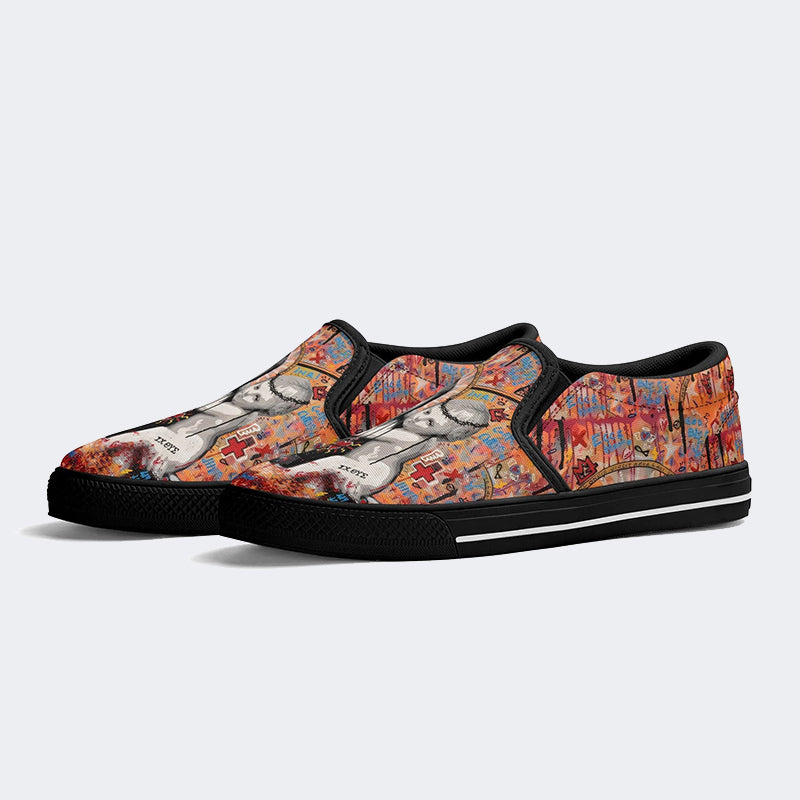 Unisex Christ Mary Graffiti Art Print - Slip On Shoes