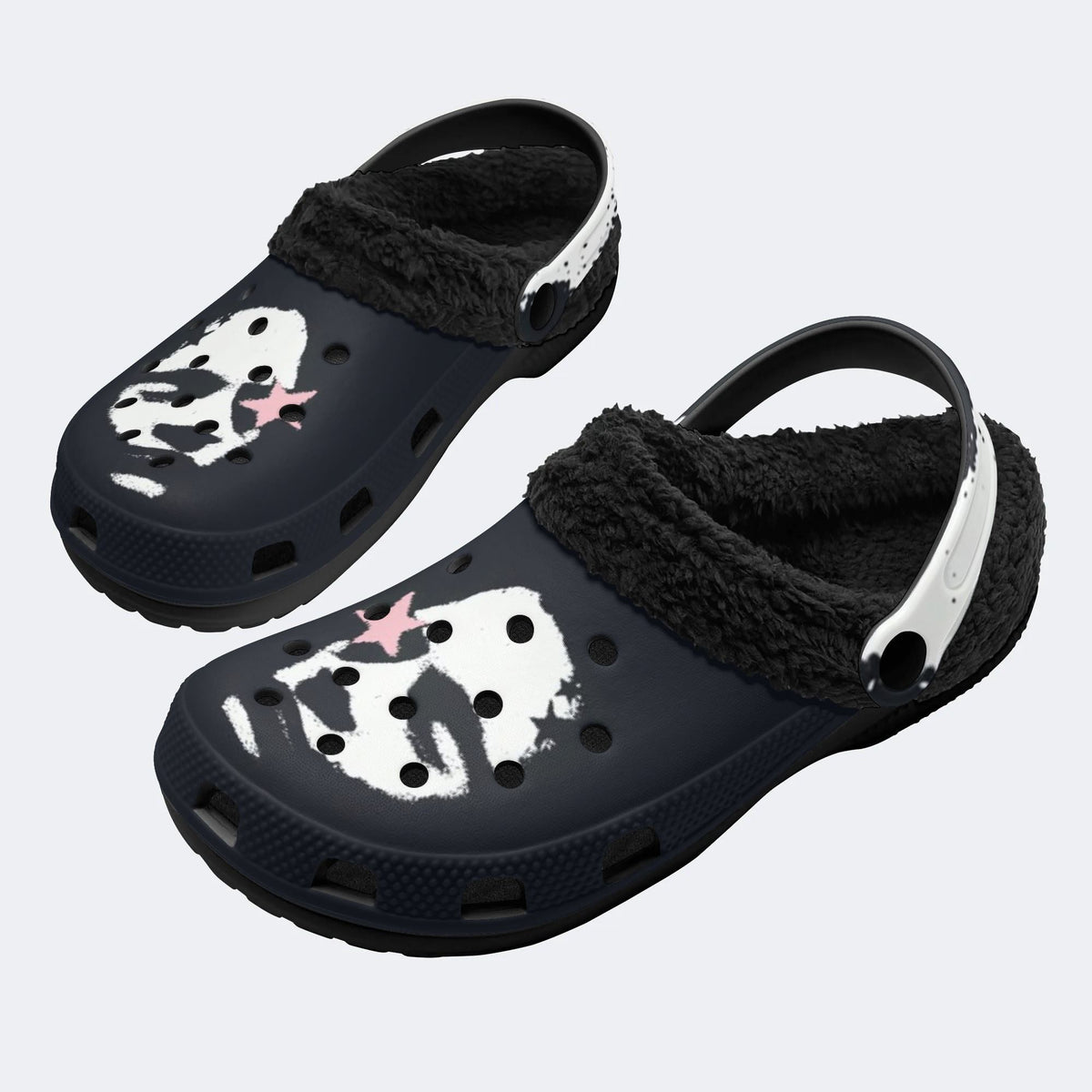 Dark Pink Star Skull - Fur Lined Slippers/Sandals