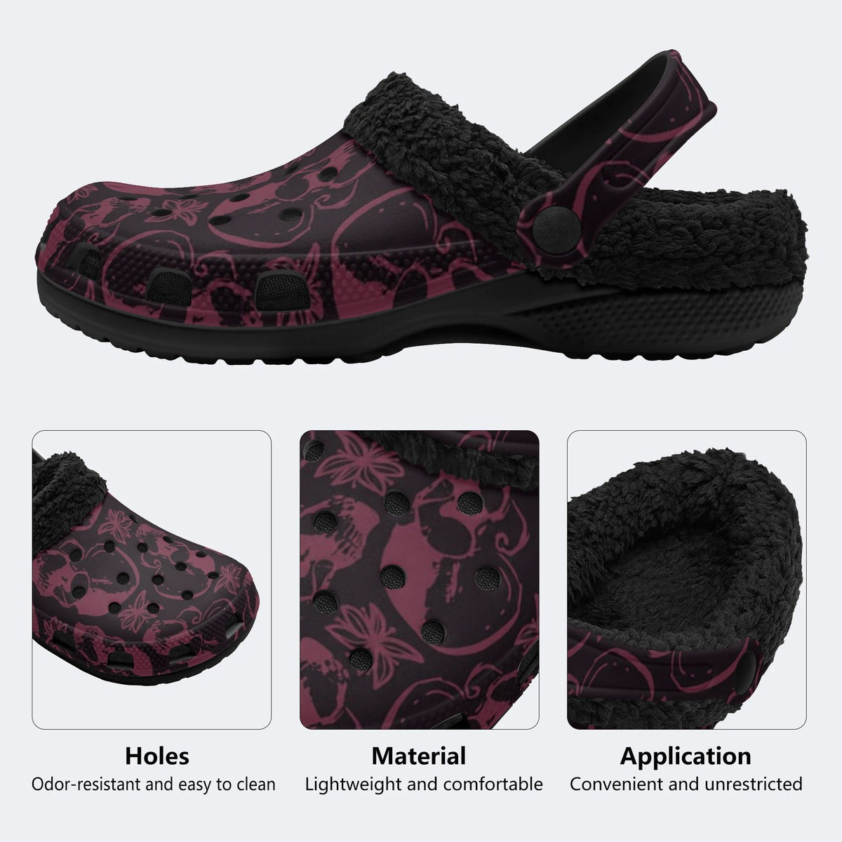Moody Red Gothic Skulls - Fur Lined Slippers/Sandals