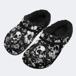 Vintage Floral Skull‑Fur Lined Slippers Sandals