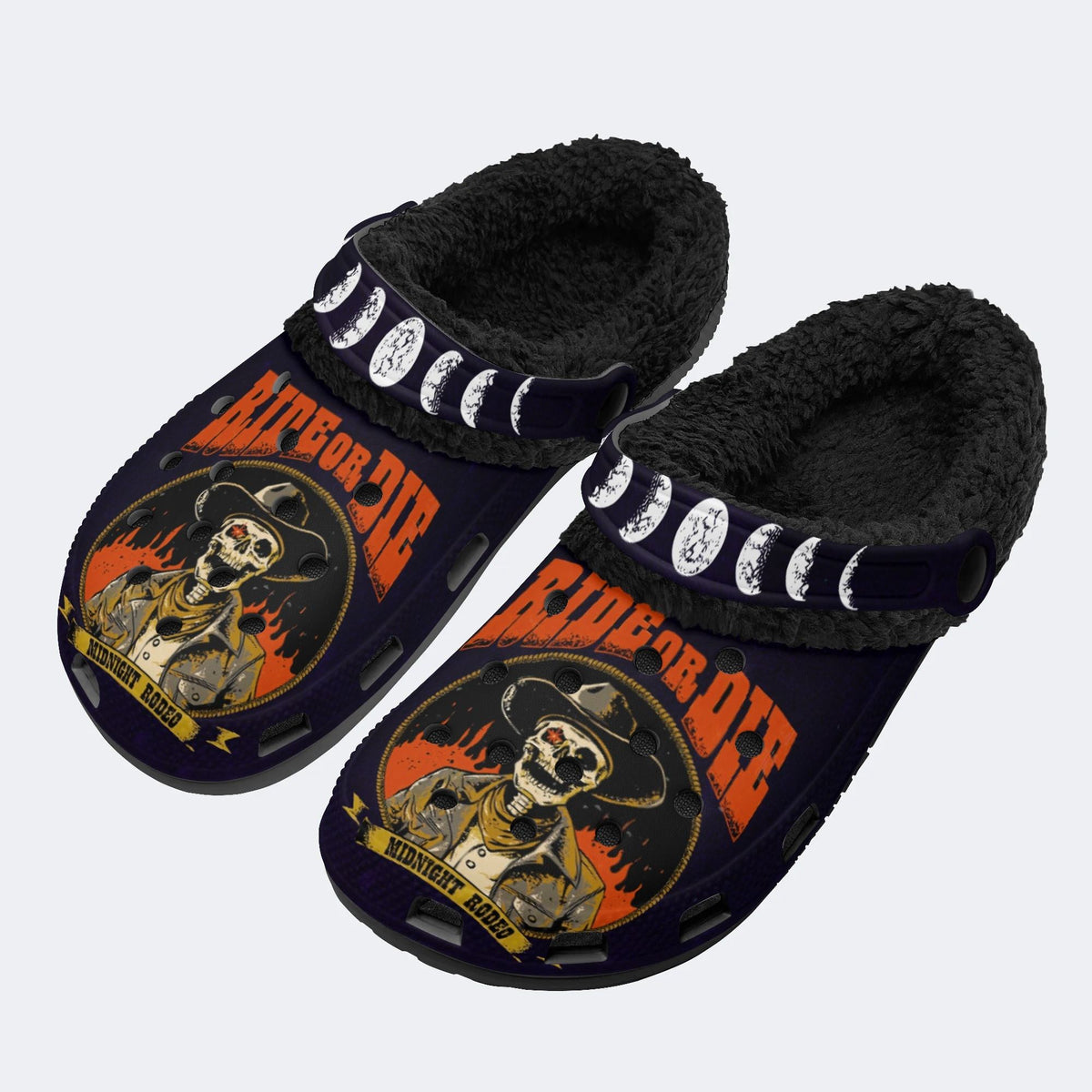 Grim Cowboy Skull Print - Fur Lined Slippers/Sandals