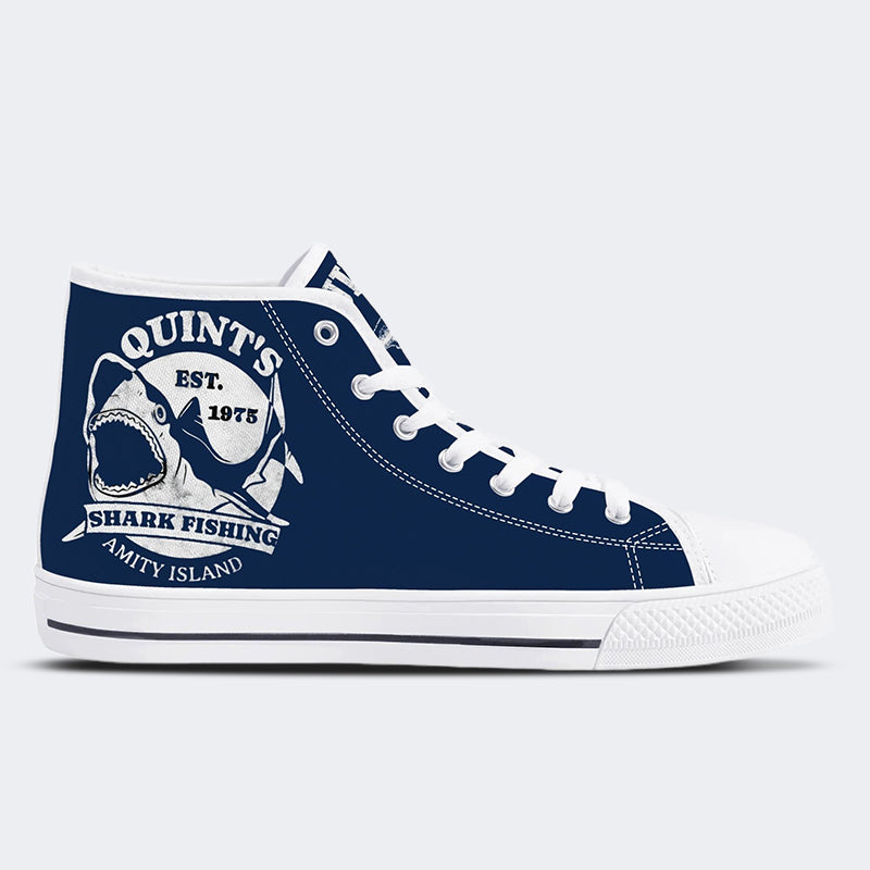 Quint's Shark Fishing Jaws Retro Print - High Top Canvas