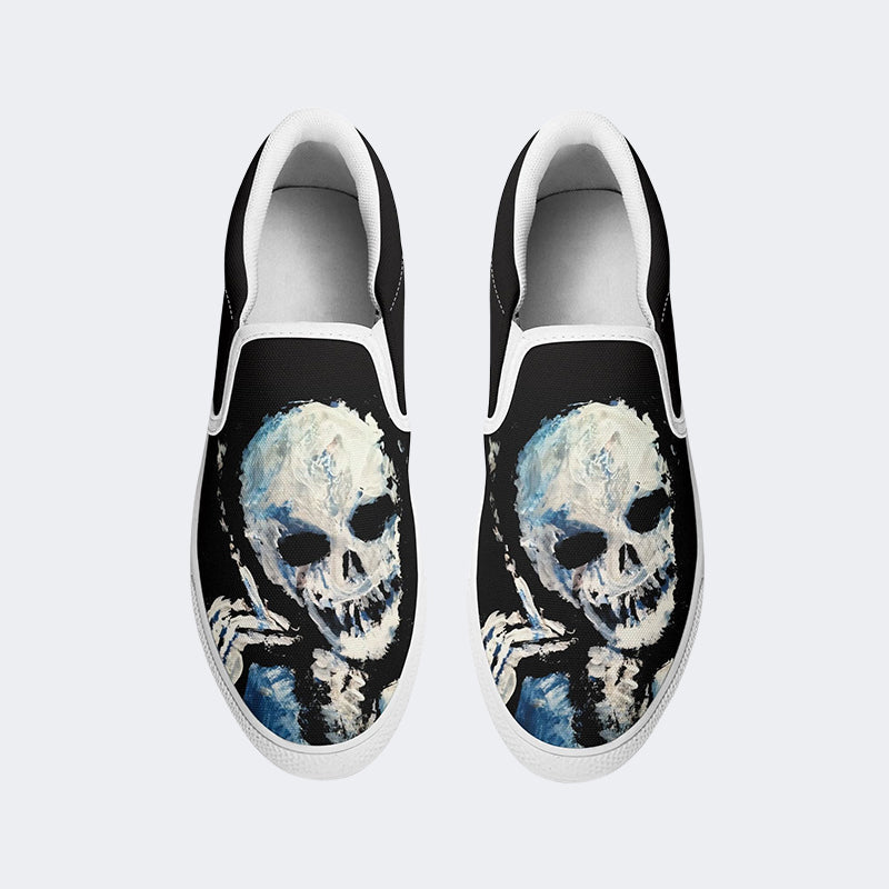 Unisex Skull Print - Slip On Shoes