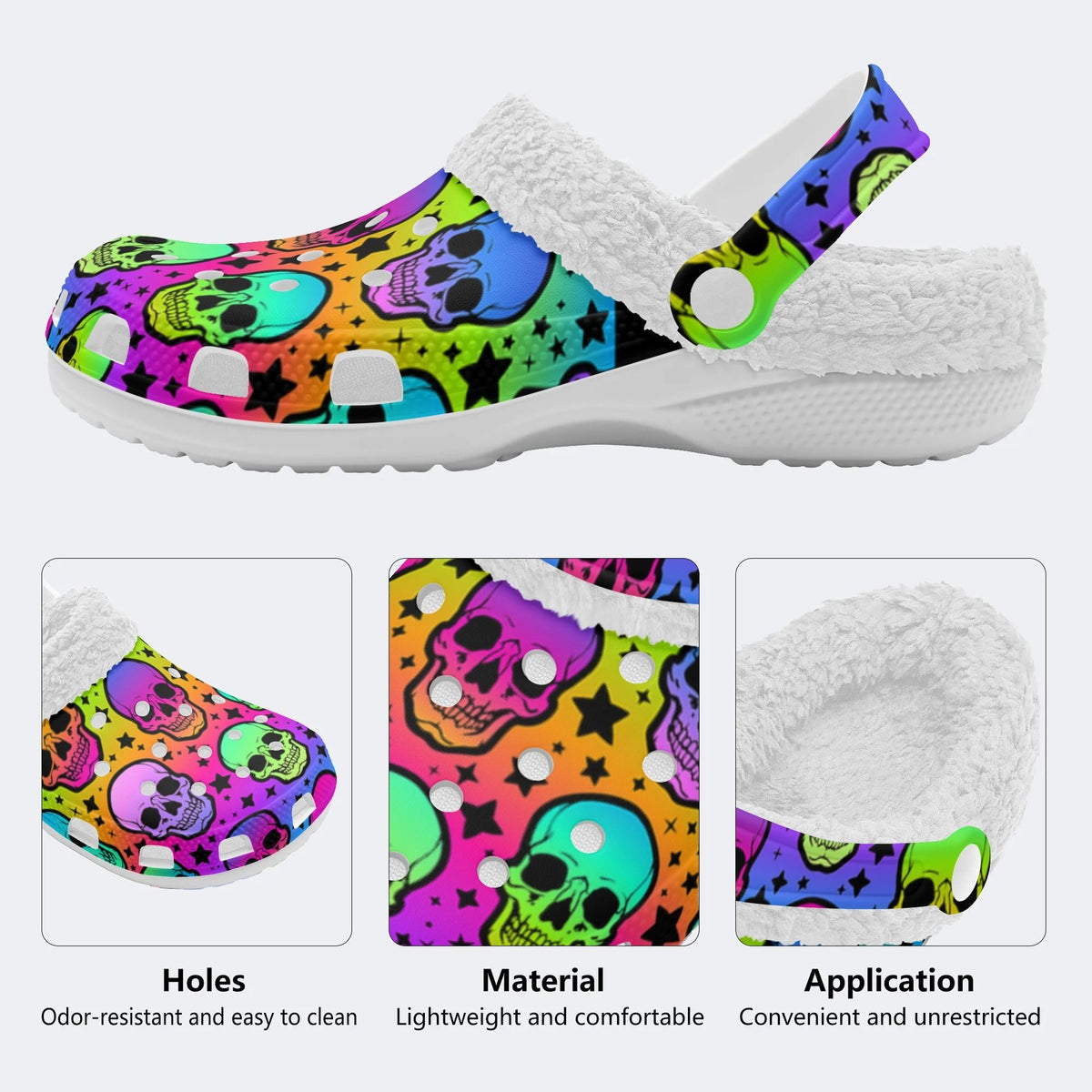 Bright Skulls&Stars Print- Fur Lined Slippers/Sandals