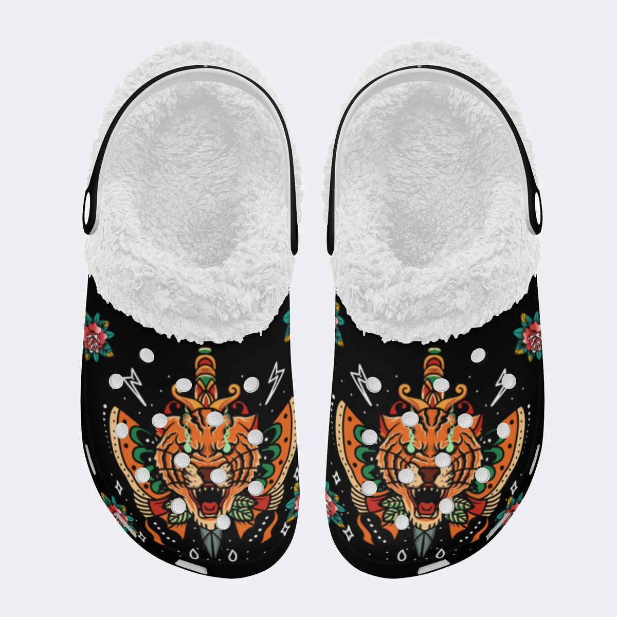 Traditional Tiger Print - Removable Fur Lined Slippers/Sandals