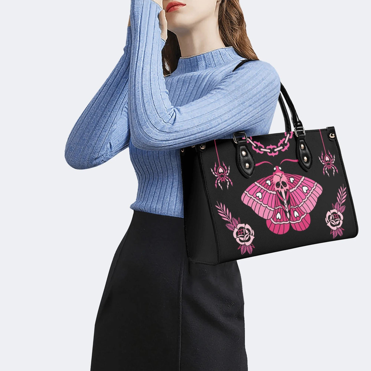 Pink Death Moth Print - Leather Handbag