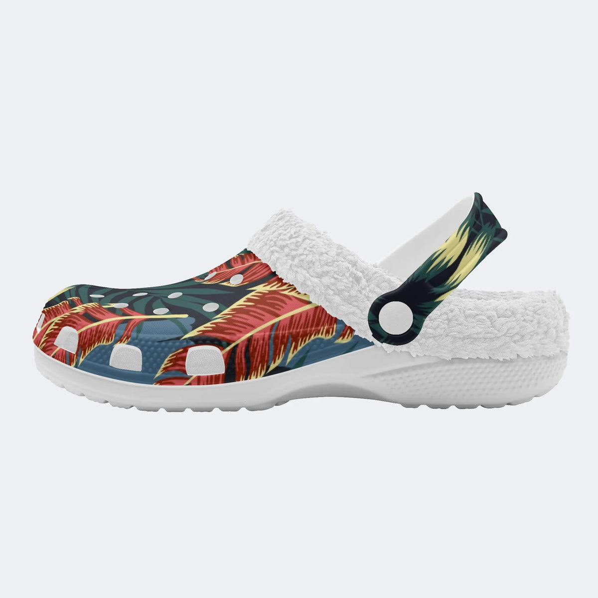 Unisex Leaves Print - Fur Lined Slippers/Sandals