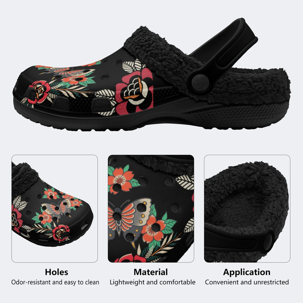 Butterfly In The Flowers Print - Fur Lined Slippers/Sandals