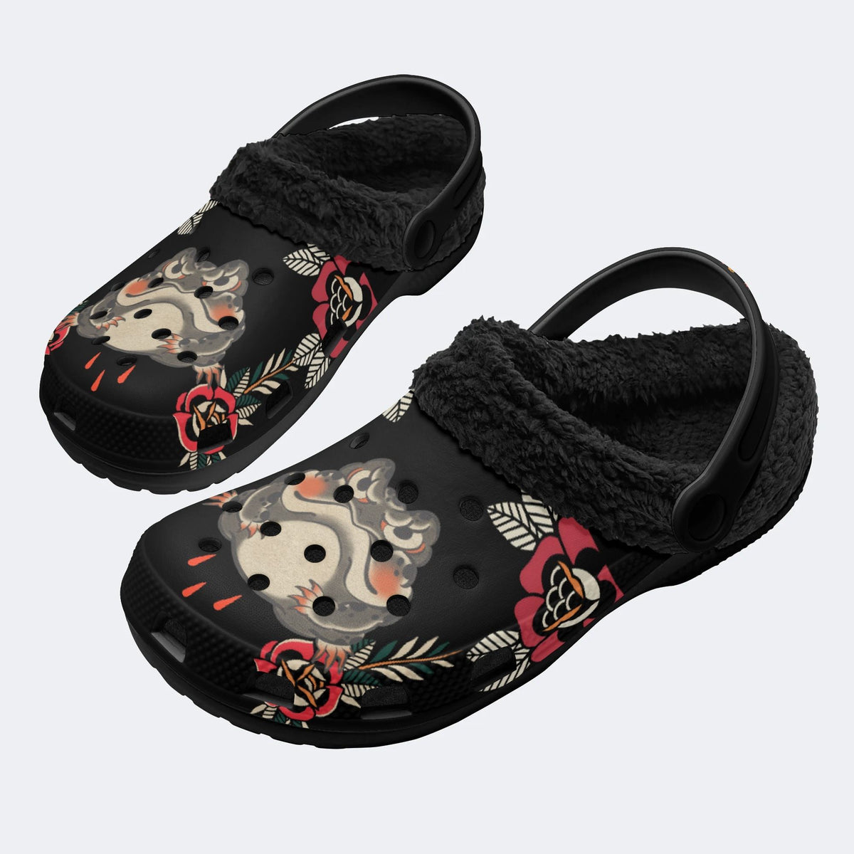 Old School Golden Toad Print - Fur Lined Slippers/Sandals