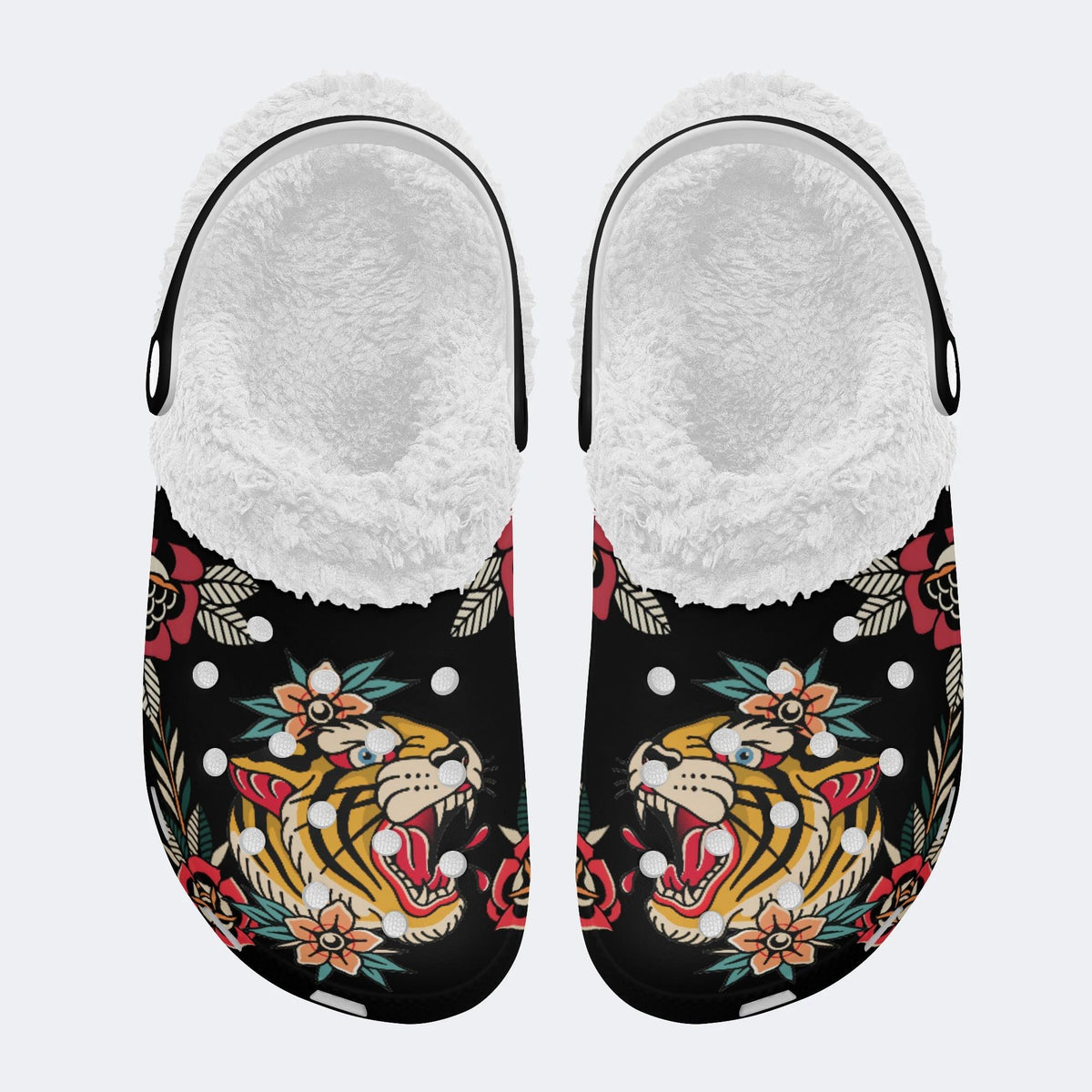 Flower TigerArt Print - Fur Lined Slippers/Sandals