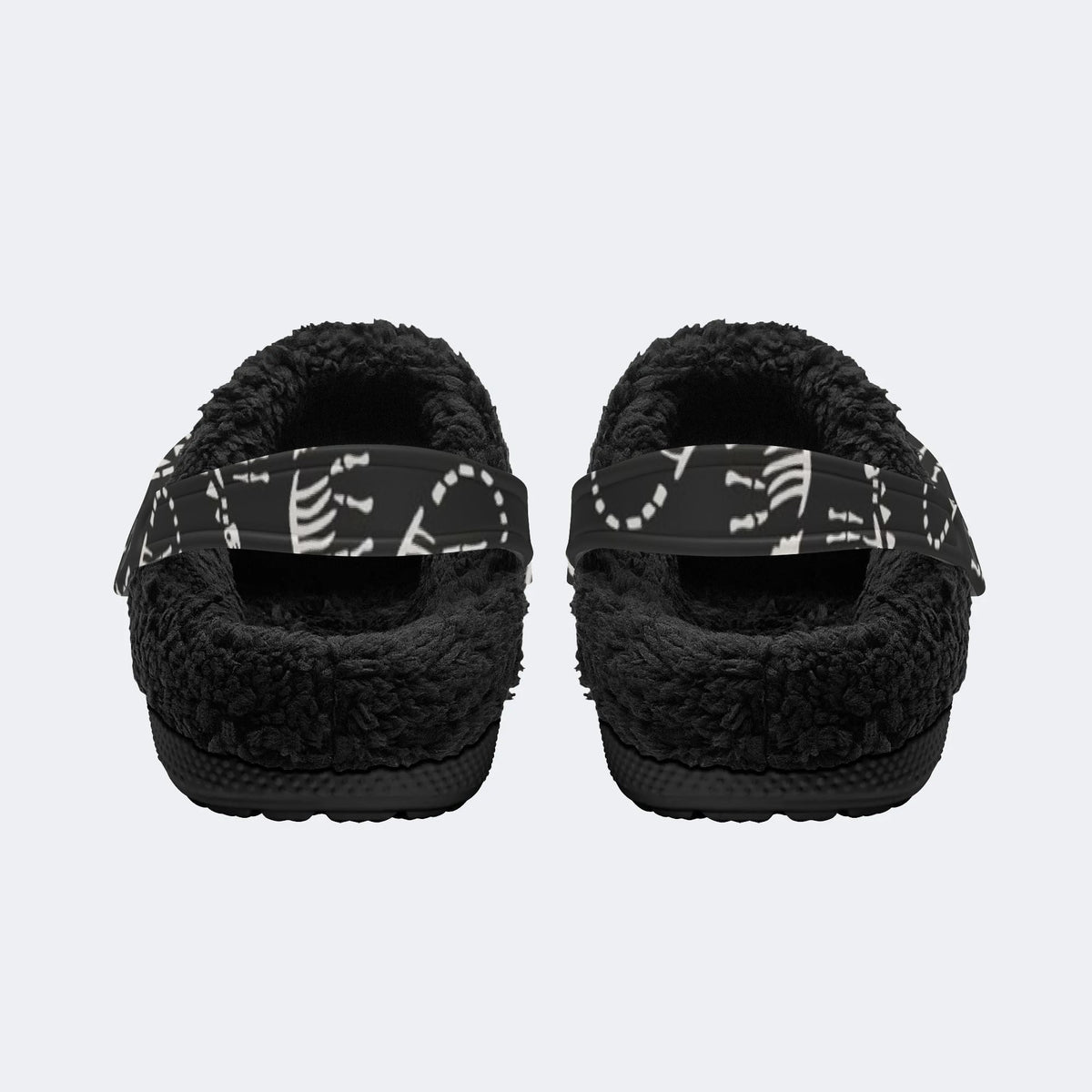 Black Dinosaur Fossil - Fur Lined Slippers/Sandals
