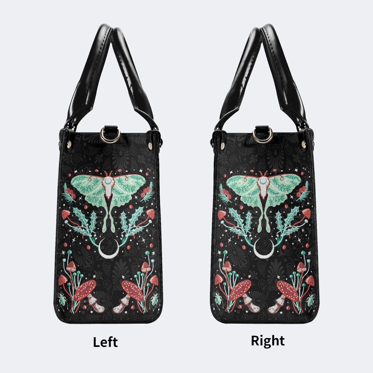 Green Moth In Mushroom Bush - Leather Handbag