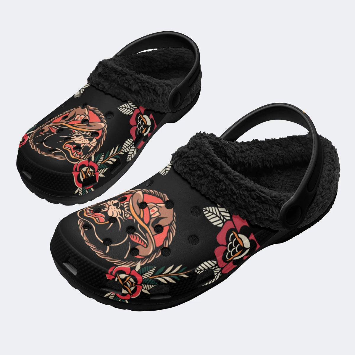 Cowboy Panther Print - Fur Lined Slippers/Sandals