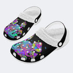 Trippy Mushroom Skull Print - Fur Lined Slippers/Sandals