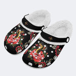 Cobra&Flowers Print - Fur Lined Slippers/Sandals