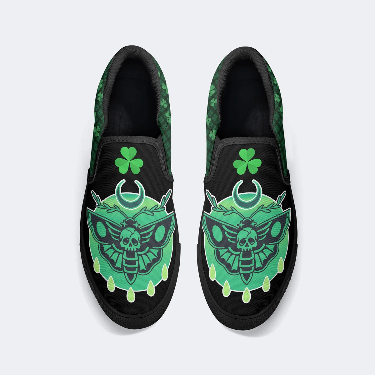 Green Plaid Death Moth - Slip On Shoes