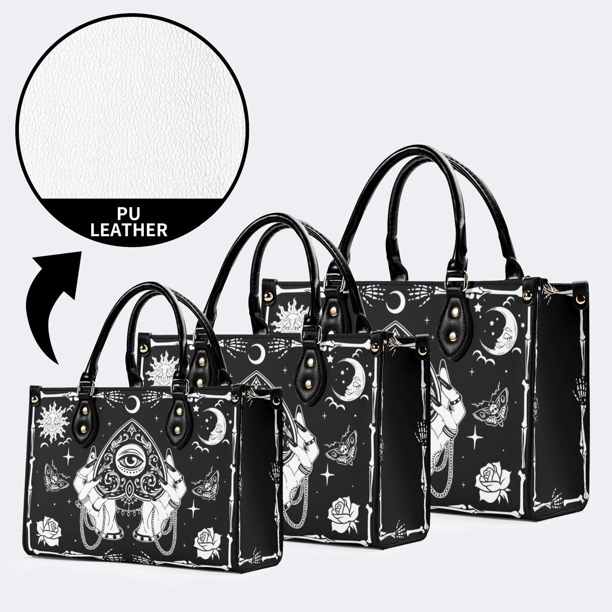 Poker Eyes And Moth Print - Leather Handbag