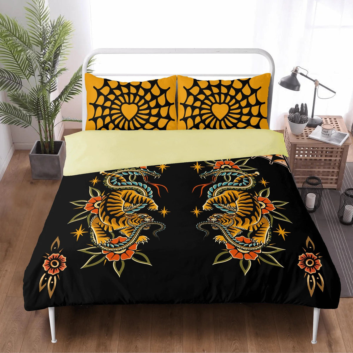 Dark Dragon And Snake Print - Three Piece Bedding Set