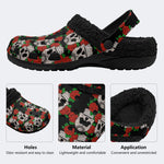 Vintage Skull Red Roses - Fur Lined Slippers/Sandals
