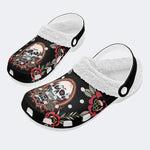 Horror Flower Skull Print - Fur Lined Slippers/Sandals