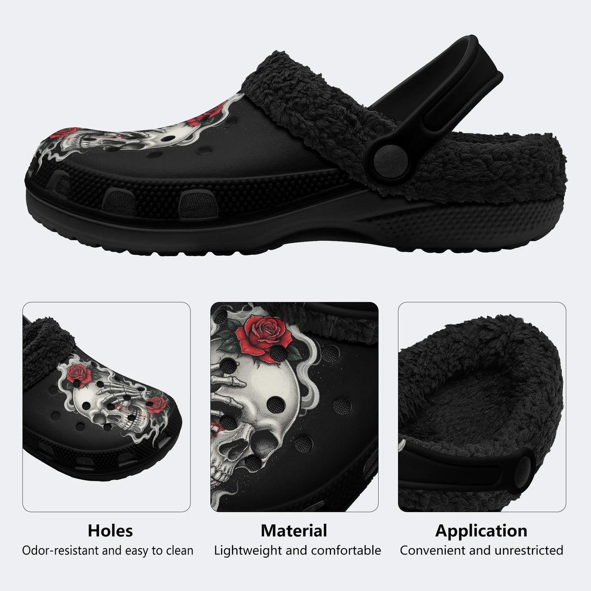 Gothic Smoke Rose - Fur Lined Slippers/Sandals