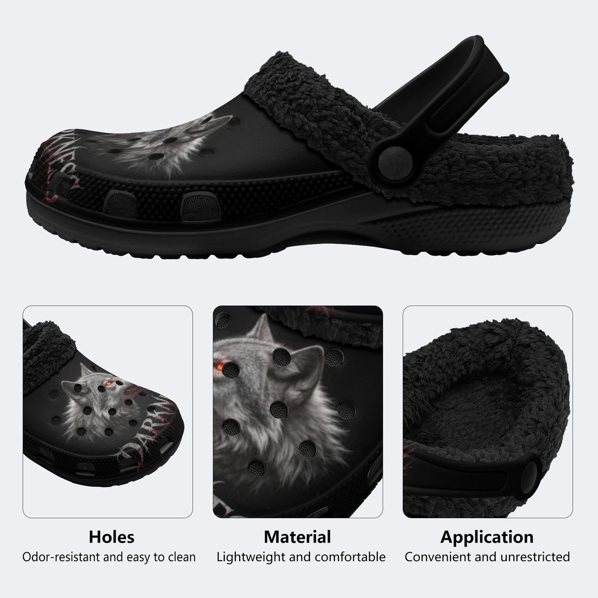Gothic Blood Wolf - Fur Lined Slippers/Sandals