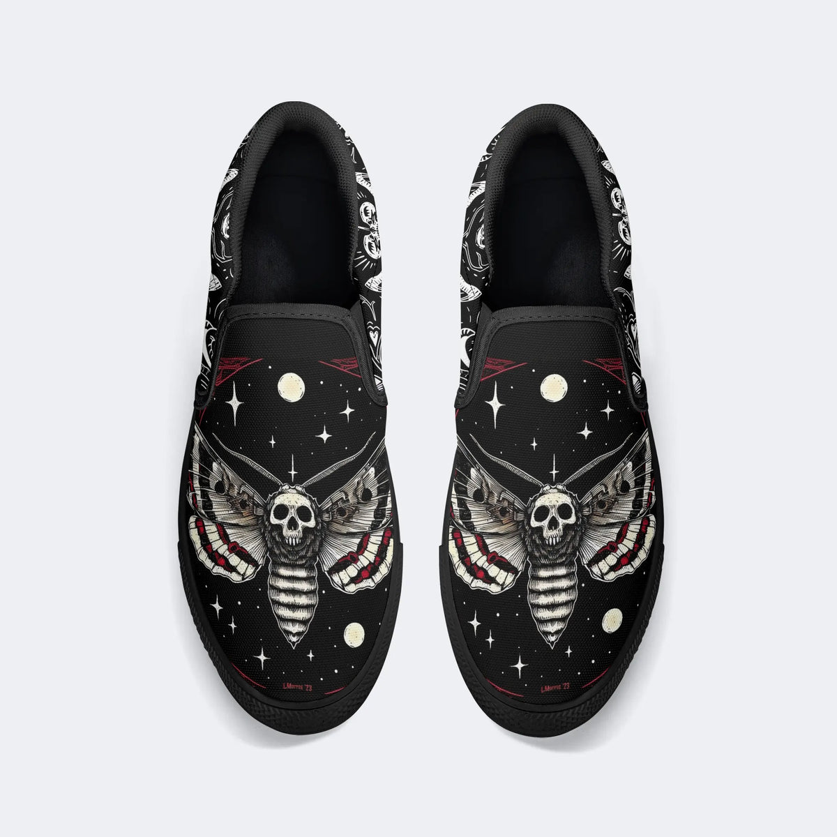 Unisex Death Moth&Skull Print - Slip On Shoes