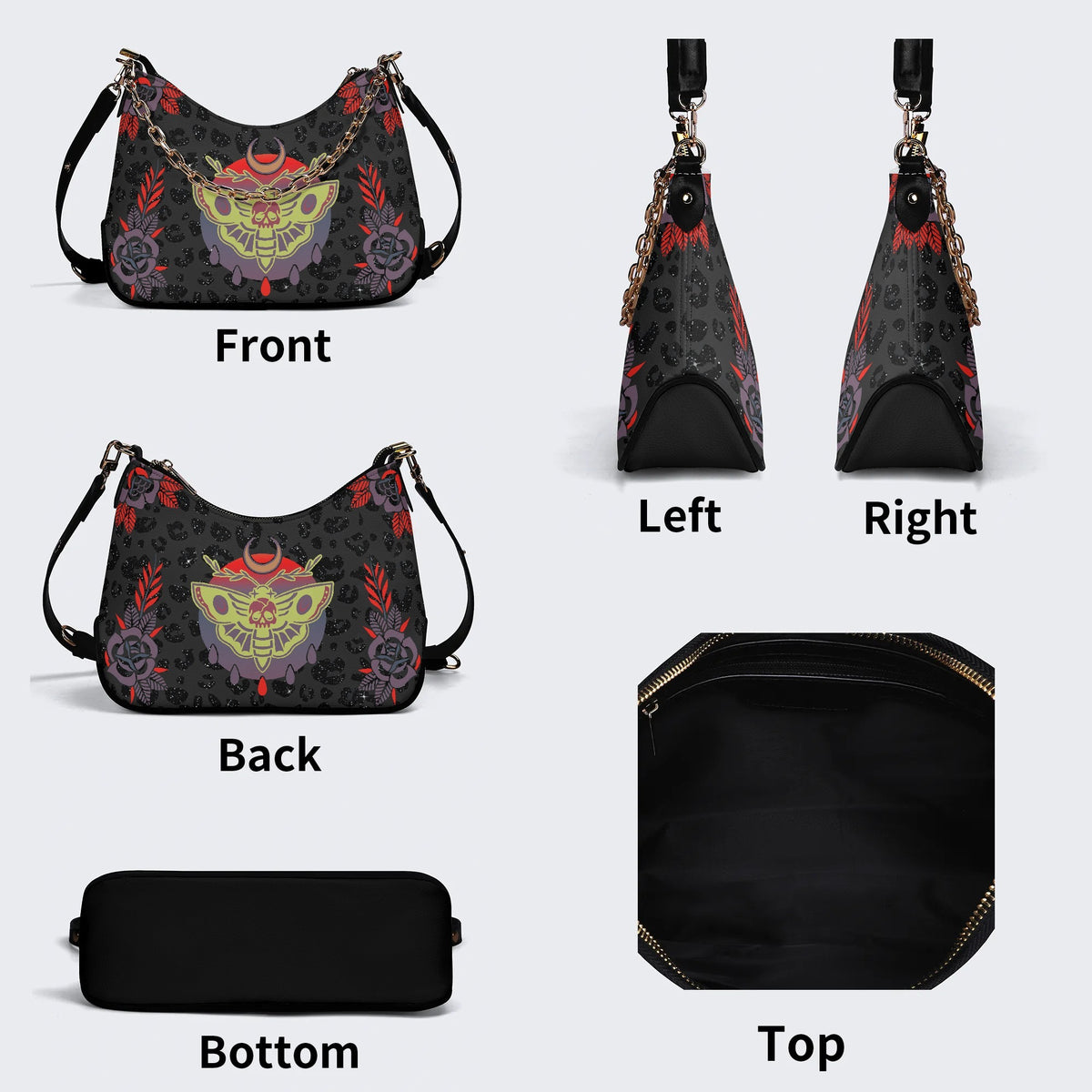 Classic Death Moth Print - Leather Crossbody Bag