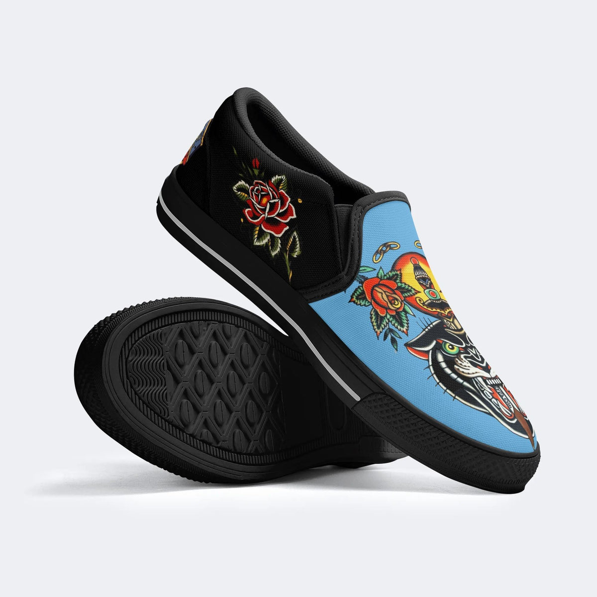 Black Panther And Sword Print - Slip On Shoes