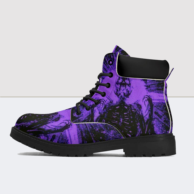 Bottes en cuir violet foncé avec tête de mort 