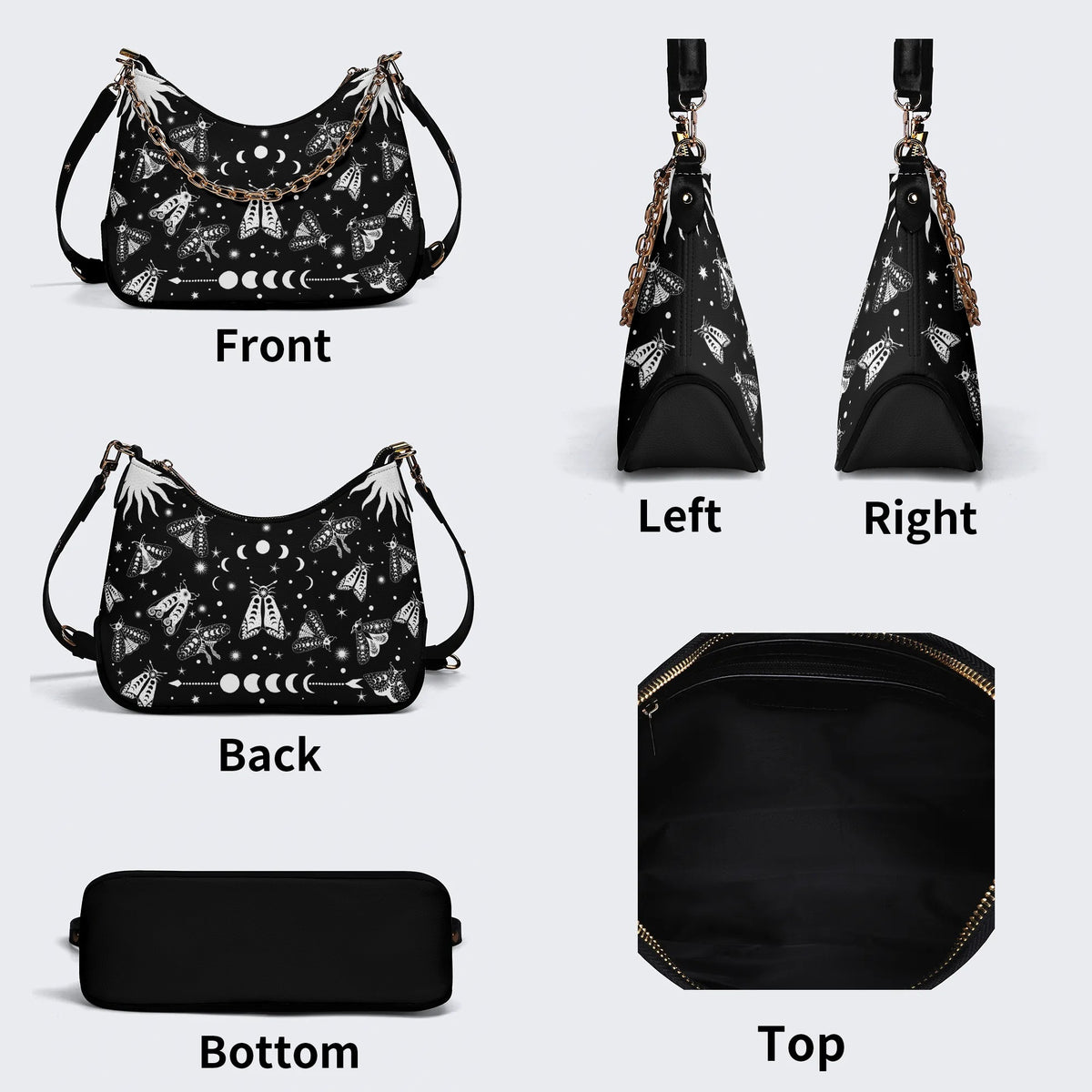 Vintage Dark Moth Print - Leather Crossbody Bag