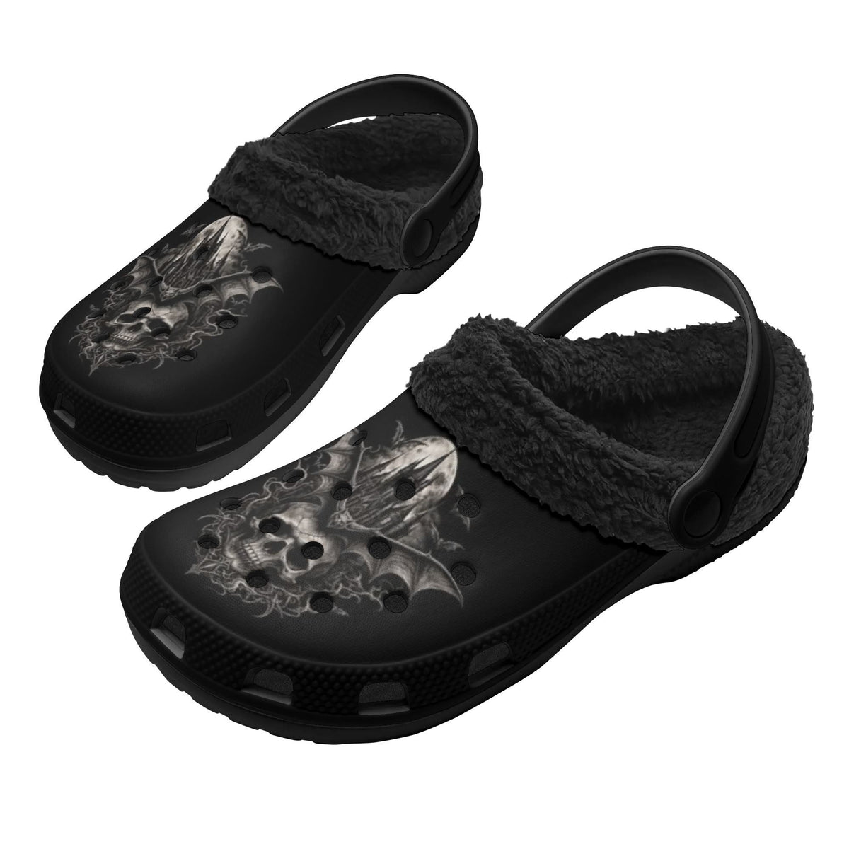 Gothic Dark Art Skull Bat Gothic Castle - Fur Lined Slippers/Sandals