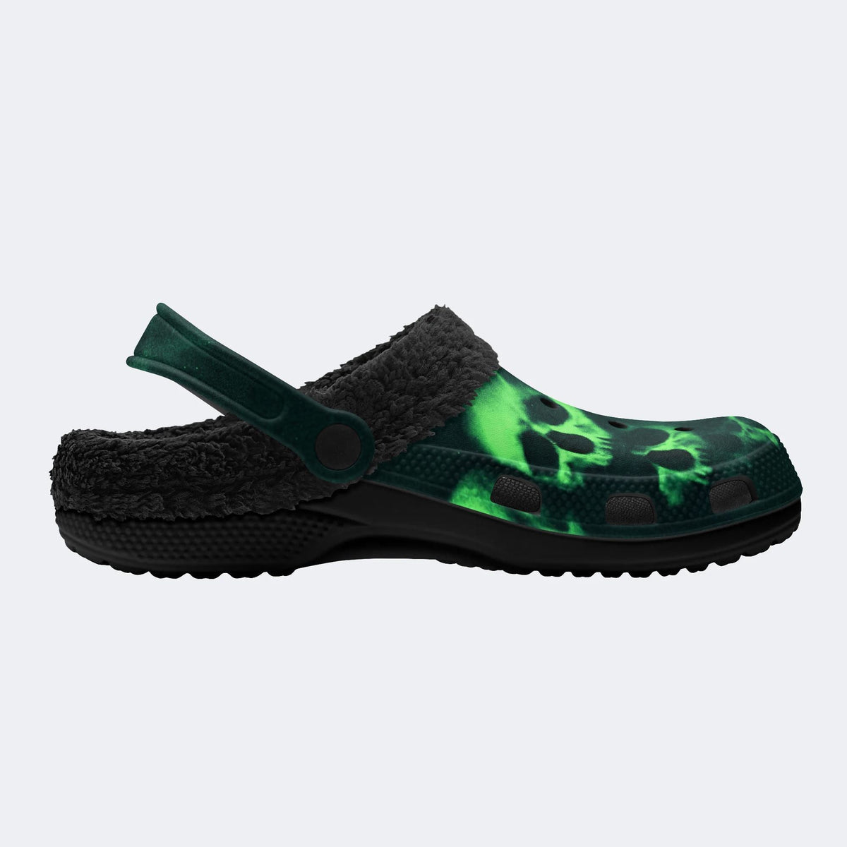 Toxic Green Smoke Skulls - Fur Lined Slippers/Sandals