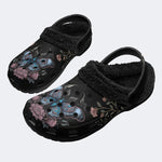 Floral Moth Print - Fur Lined Slippers/Sandals