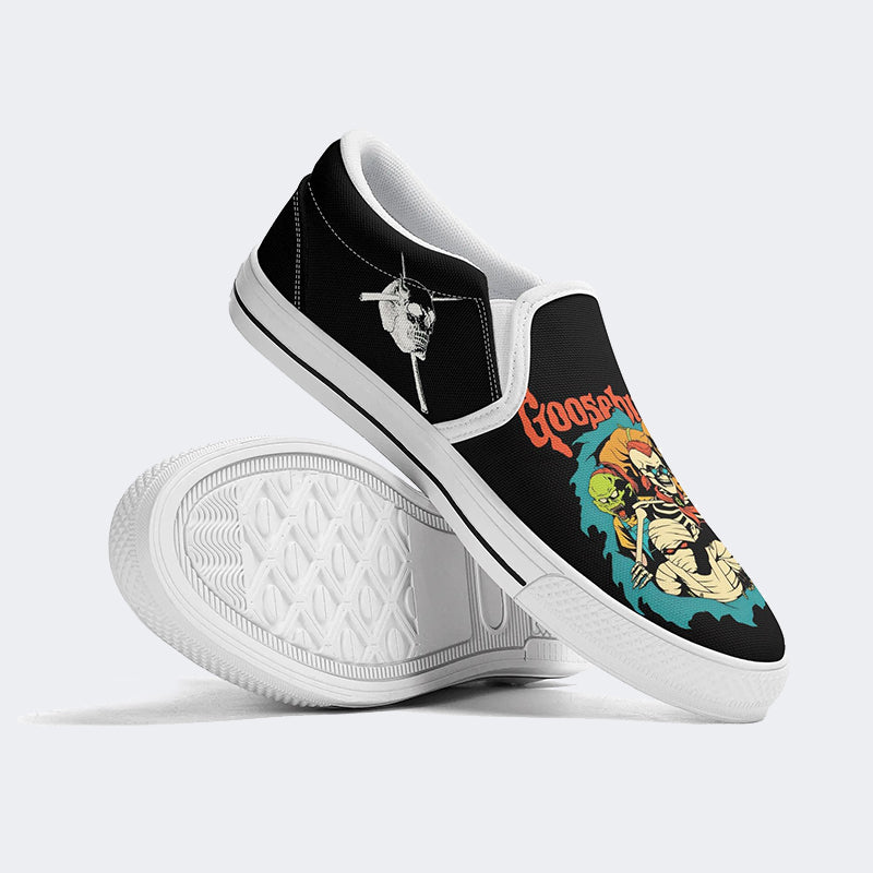 Unisex Horror Skull Print - Slip On Shoes